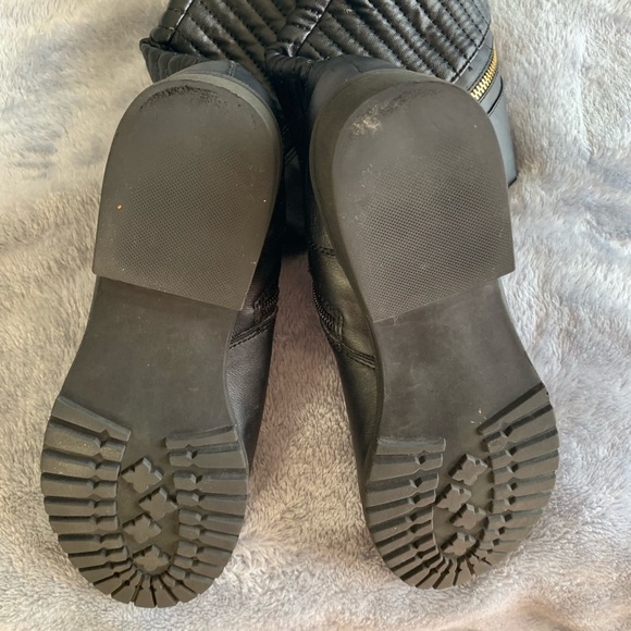 Steve Madden Gold Buckle Knee High Black Boots - Picture 5 of 7